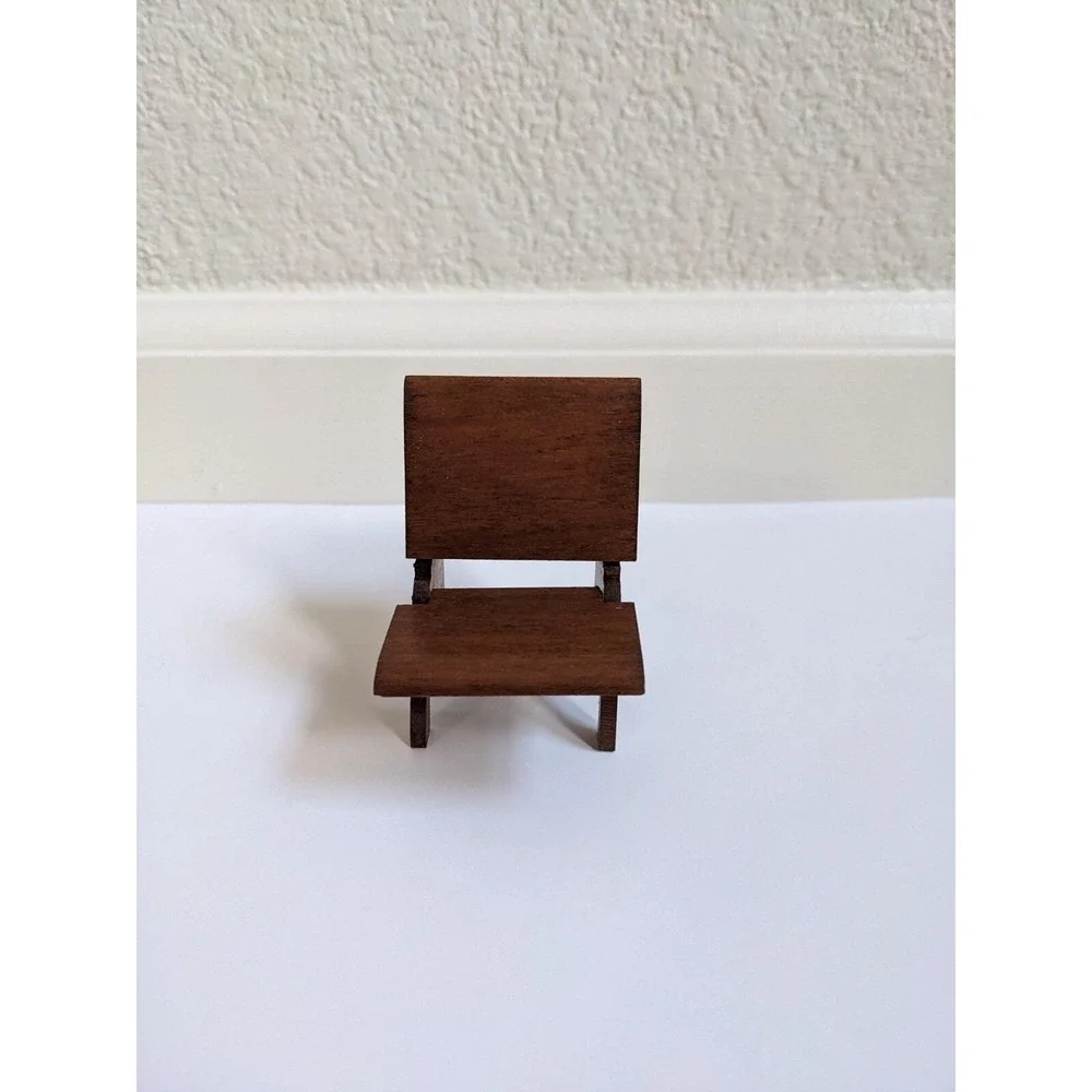 Vintage Dollhouse Miniature Old School House Desk Folding Bench‎ Wood 2.75